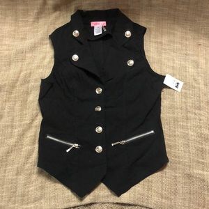 Black moto dress vest silver buttons and zippers
